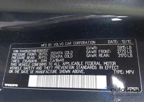 2011 Volvo Xc90 3.2 z USA, uszkodzony, nr VIN YV4952CY8B1590352